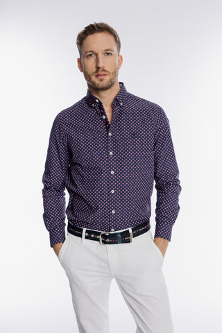Granatowa koszula męska w drobny geometryczny wzór Modern Fit