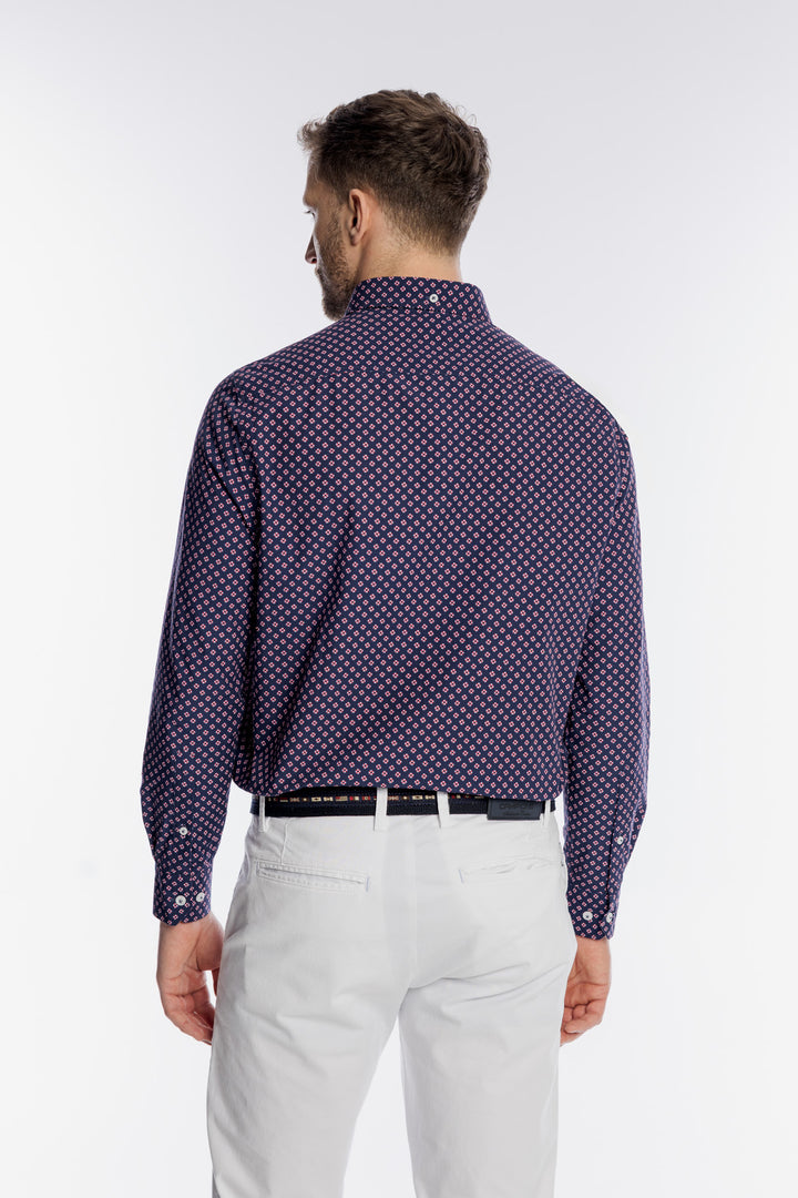 Granatowa koszula męska w drobny geometryczny wzór Modern Fit