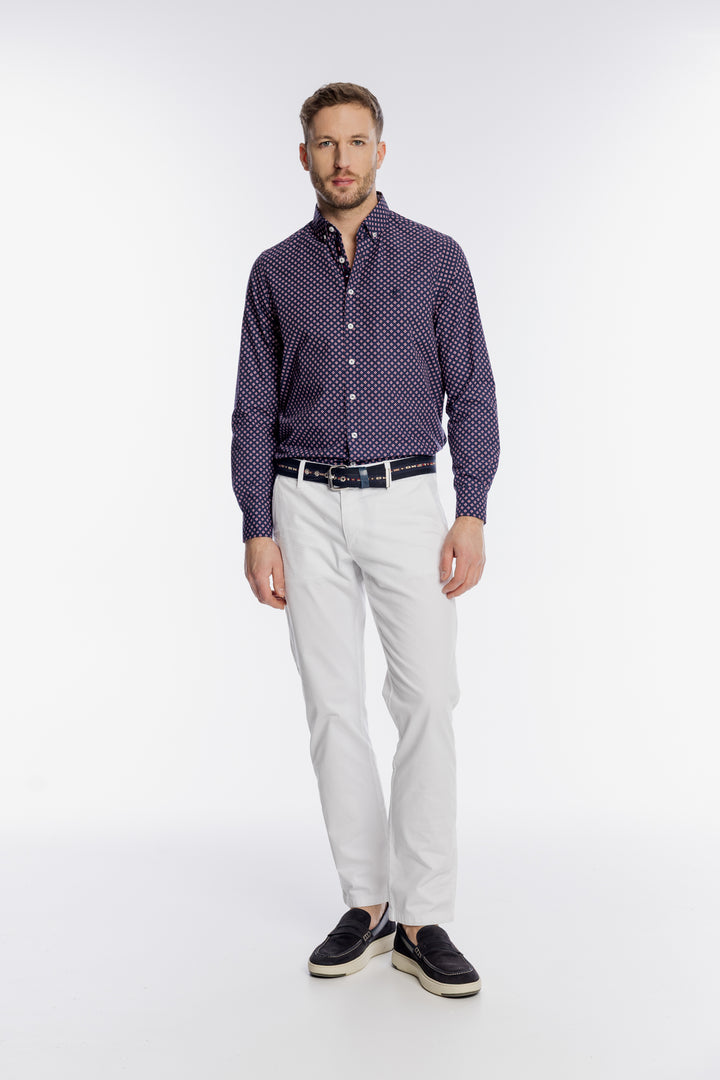Granatowa koszula męska w drobny geometryczny wzór Modern Fit
