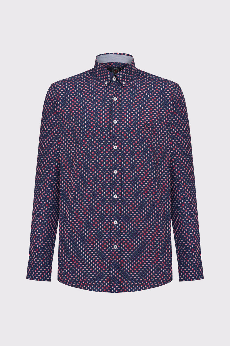 Granatowa koszula męska w drobny geometryczny wzór Modern Fit