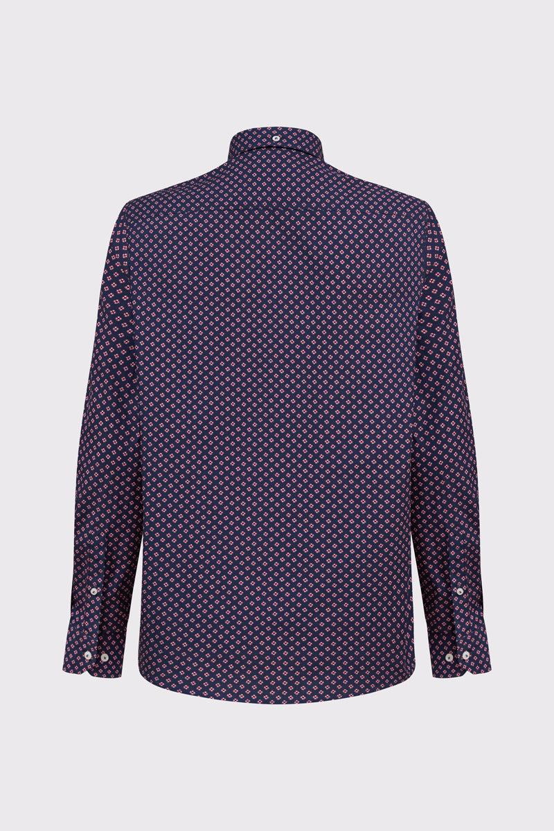 Granatowa koszula męska w drobny geometryczny wzór Modern Fit