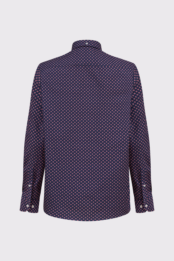 Granatowa koszula męska w drobny geometryczny wzór Modern Fit