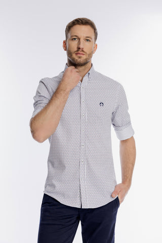 Męska biała koszula w drobny pionowy wzór Regular Fit