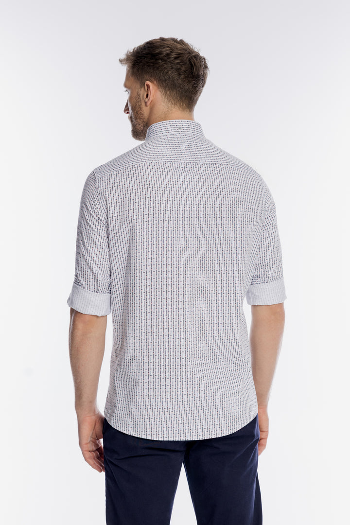 Męska biała koszula w drobny pionowy wzór Regular Fit