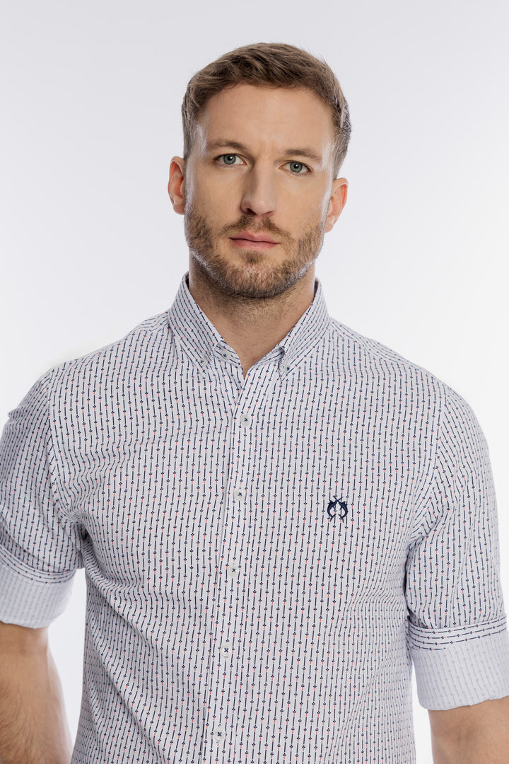 Męska biała koszula w drobny pionowy wzór Regular Fit