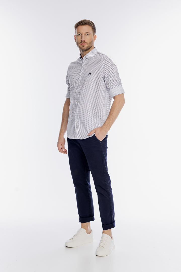 Męska biała koszula w drobny pionowy wzór Regular Fit