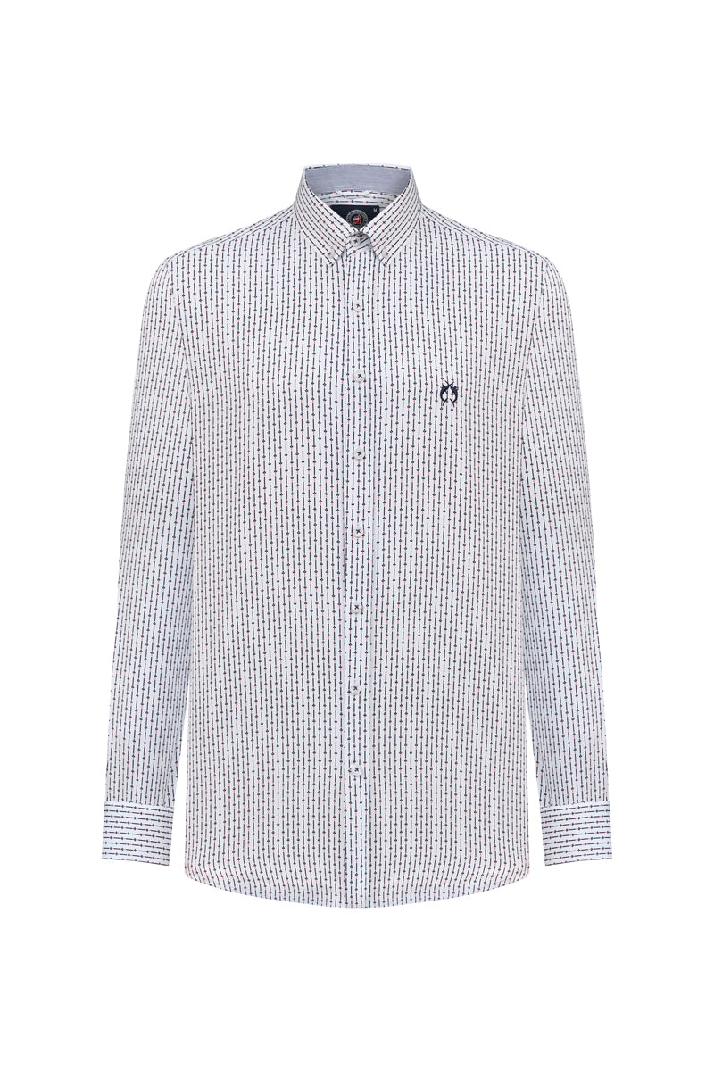 Męska biała koszula w drobny pionowy wzór Regular Fit