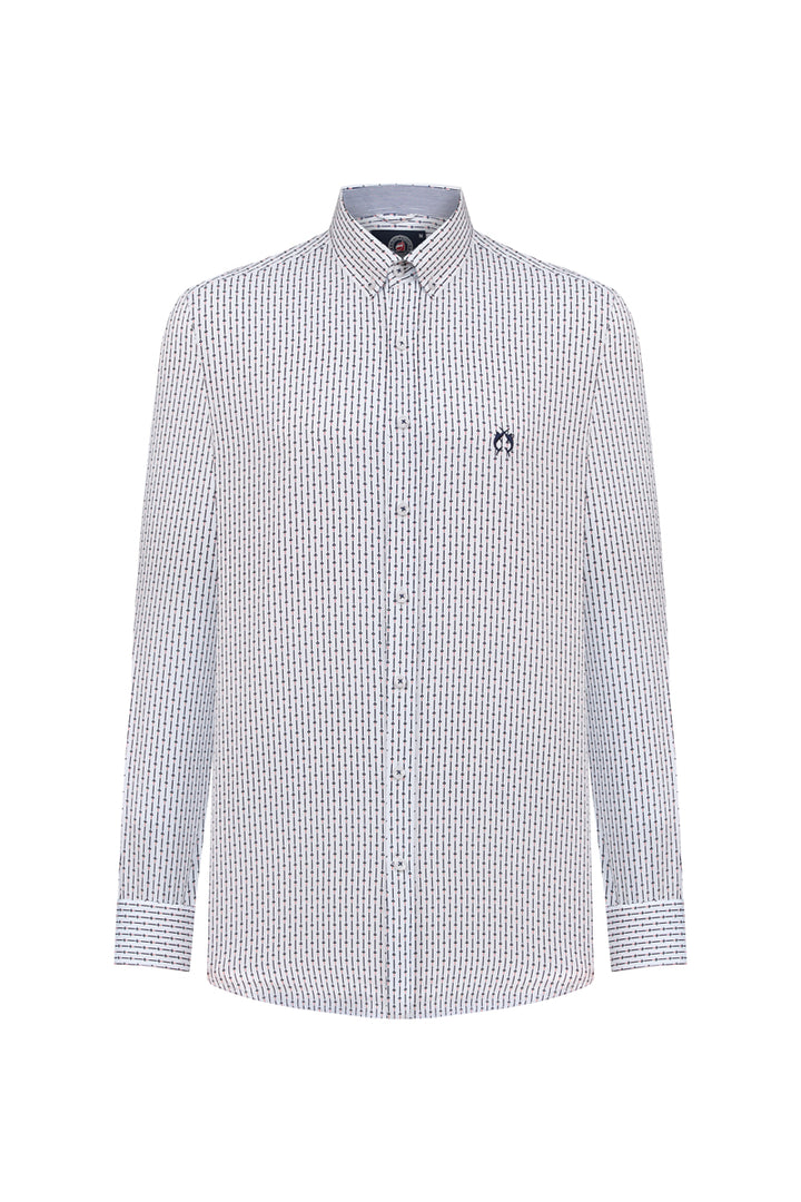 Męska biała koszula w drobny pionowy wzór Regular Fit