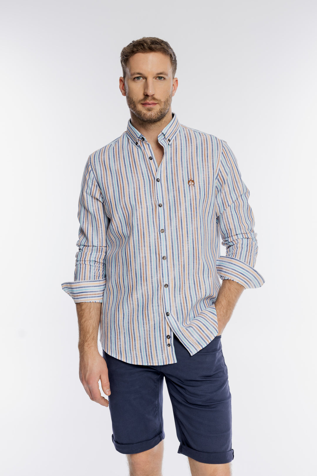 Męska koszula w kolorowe pionowe pasy Regular Fit