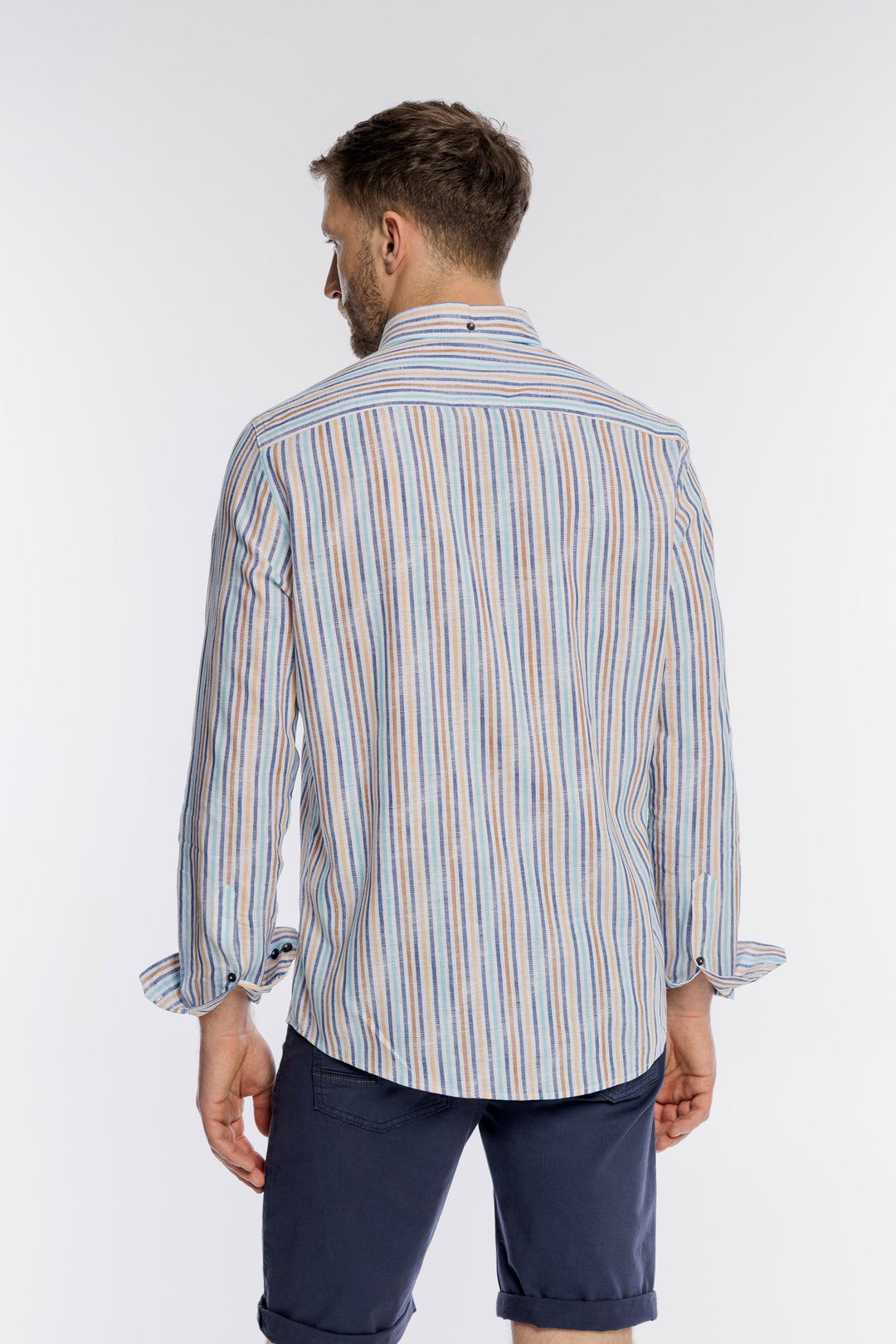 Męska koszula w kolorowe pionowe pasy Regular Fit