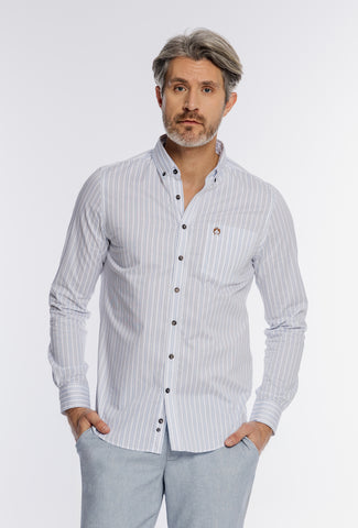 Męska biała koszula w cienkie niebieskie paski Regular Fit