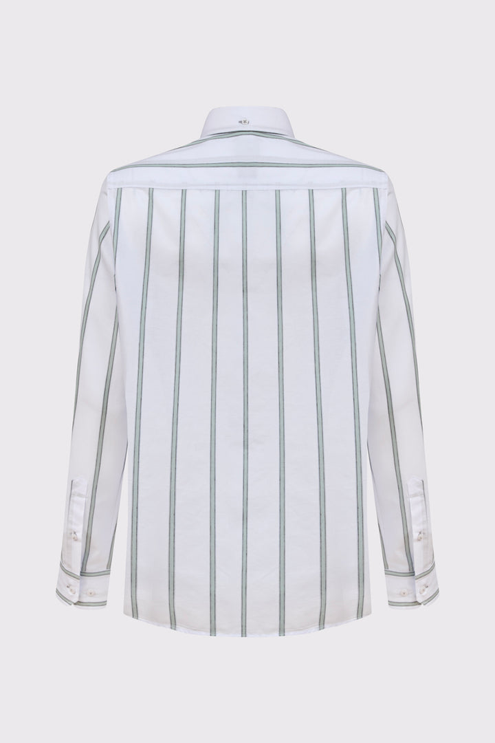 Męska biała koszula Campione w zielone pionowe pasy Regular Fit