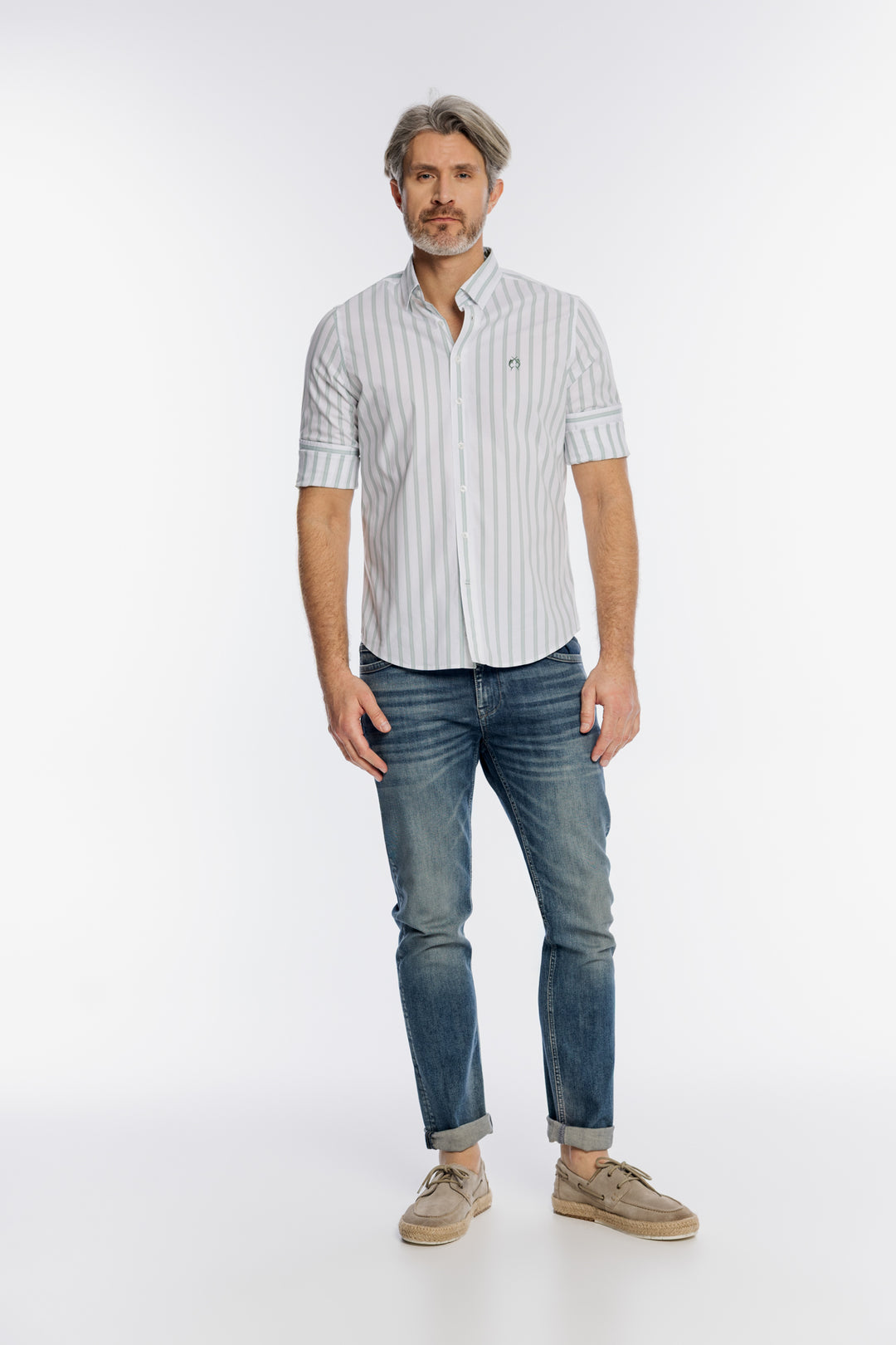 Męska koszula Campione w pionowe zielone pasy Modern Fit