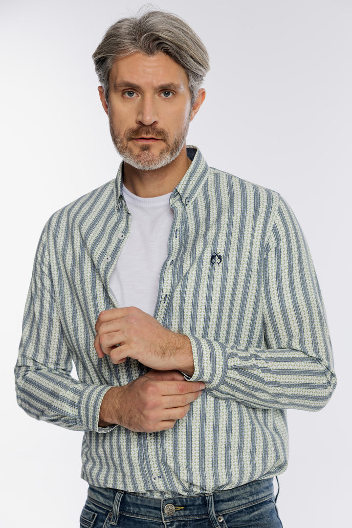 Męska bawełniana koszula Campione w geometryczne pasy Modern Fit