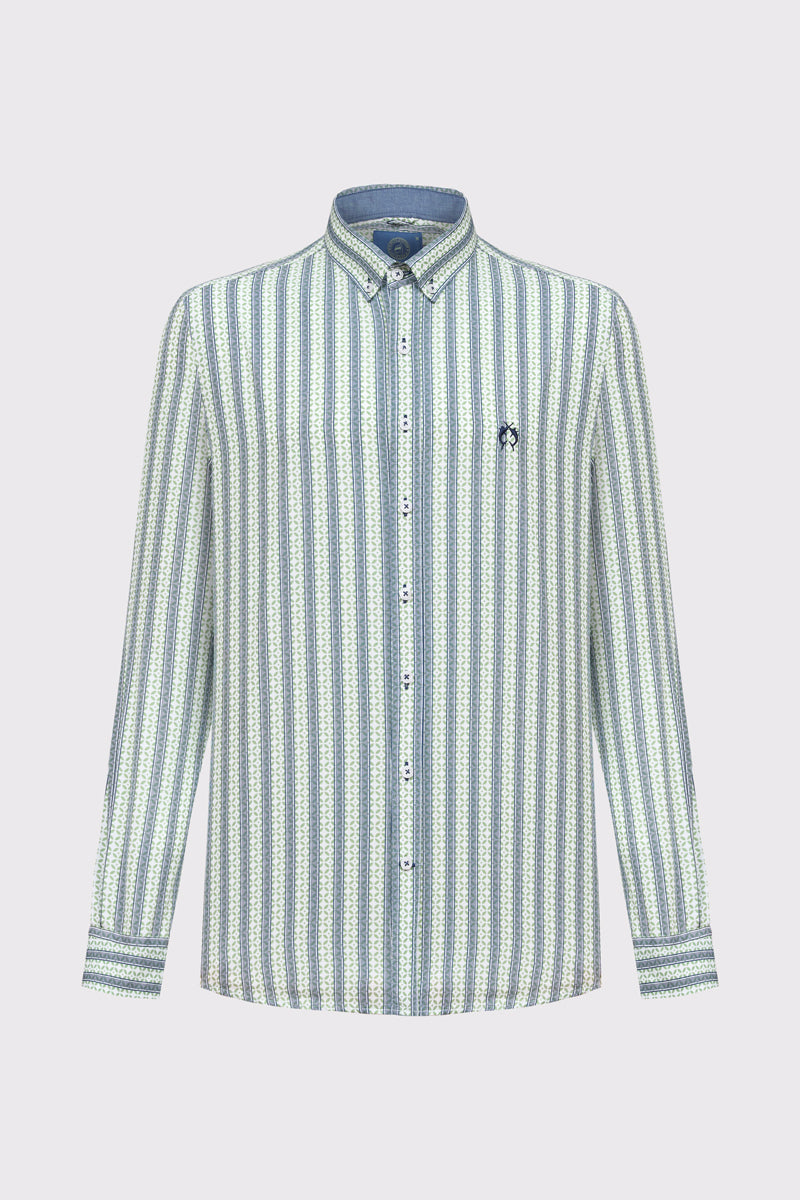 Męska bawełniana koszula Campione w geometryczne pasy Modern Fit