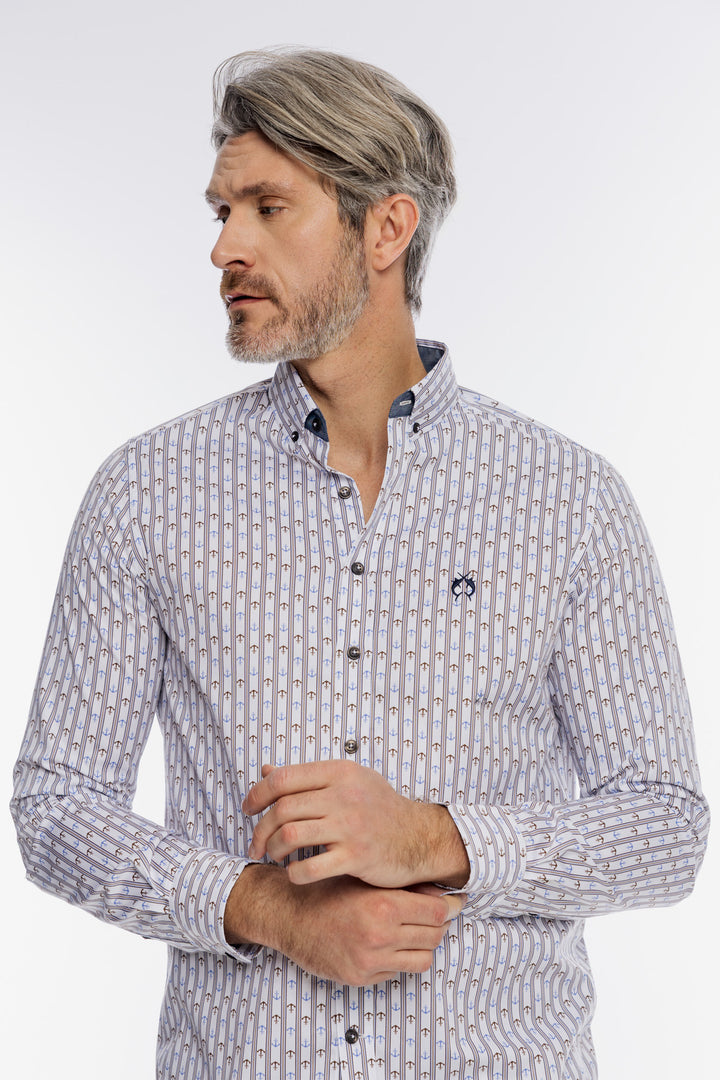 Męska biała koszula Modern Fit w kotwice