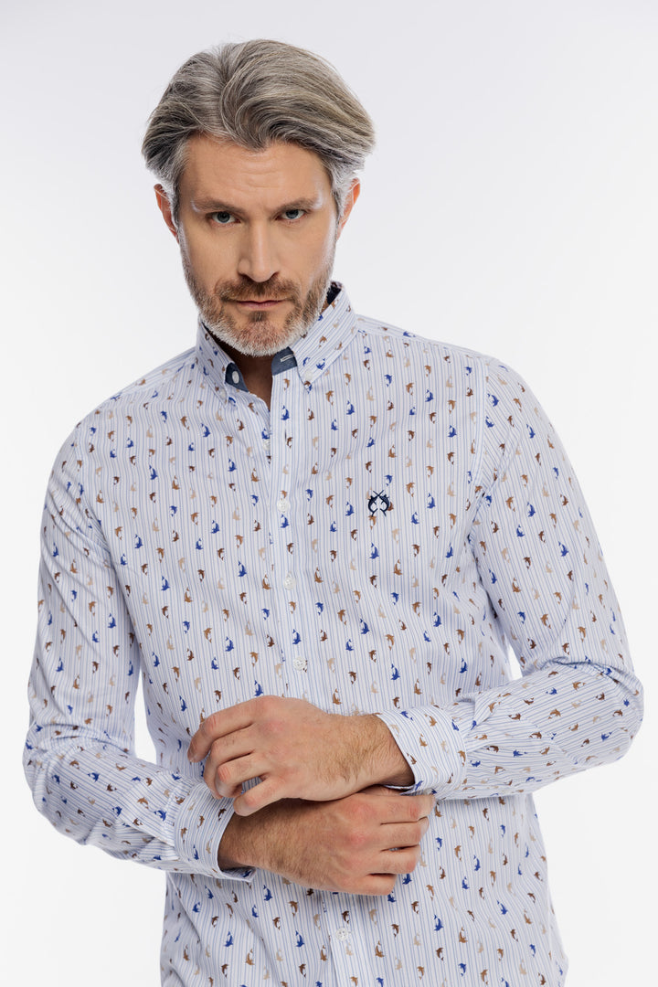 Męska biała koszula Modern Fit w delfiny