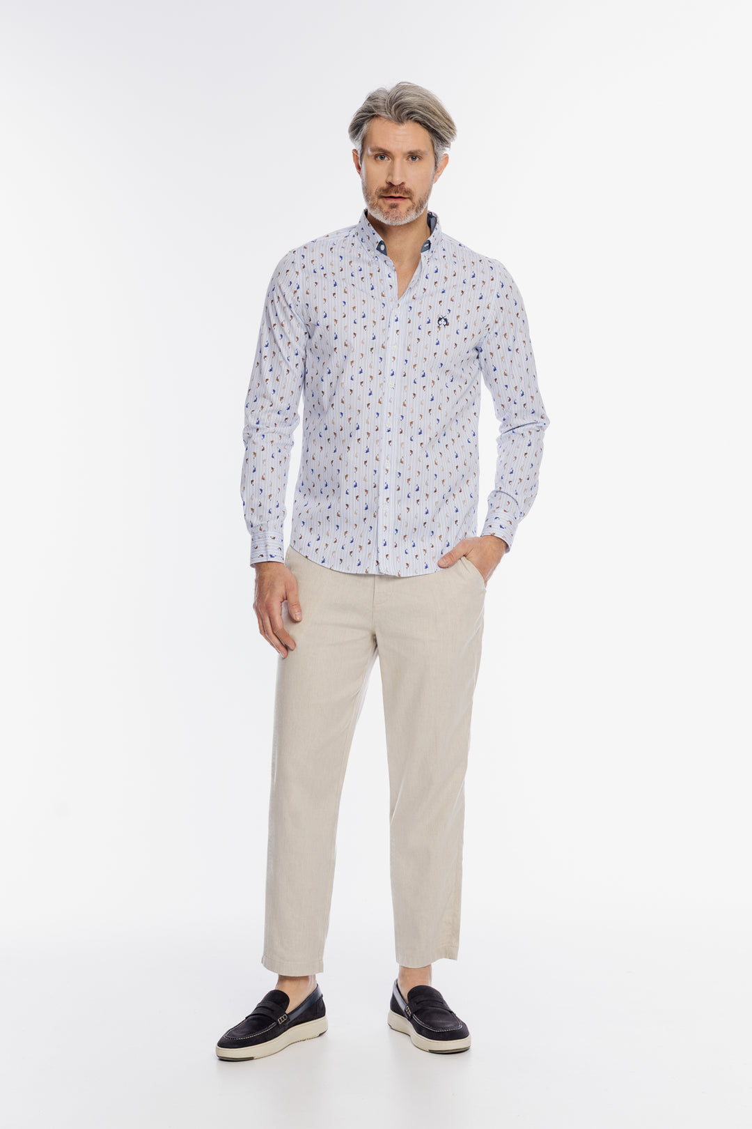 Męska biała koszula Modern Fit w delfiny