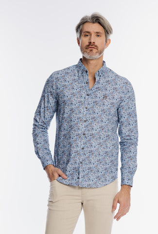 Niebieska męska koszula w orientalny wzór paisley Modern Fit