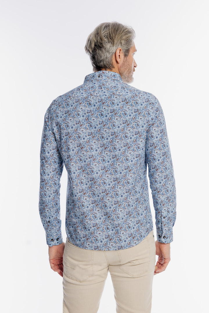 Niebieska męska koszula w orientalny wzór paisley Modern Fit