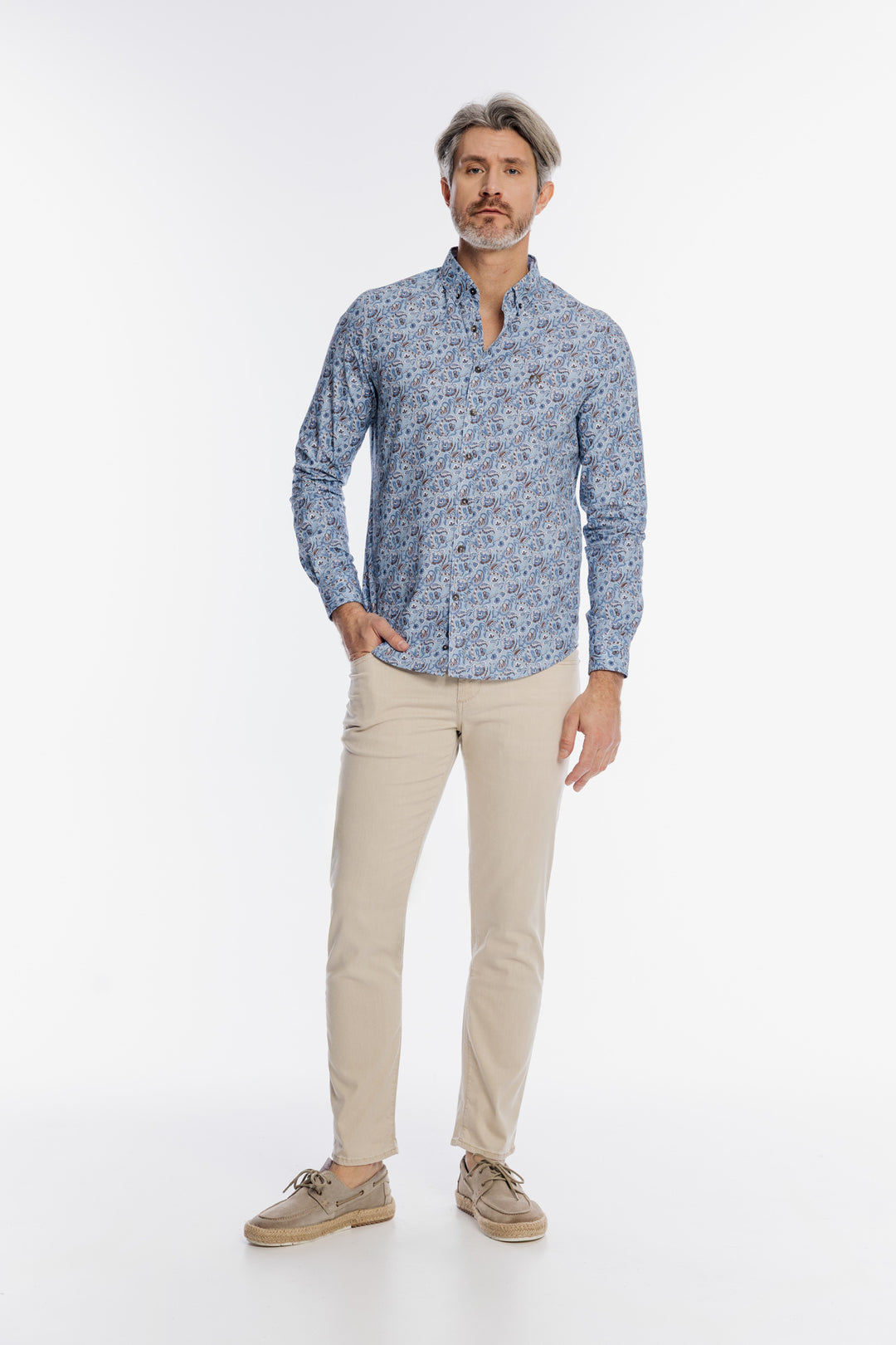 Niebieska męska koszula w orientalny wzór paisley Modern Fit