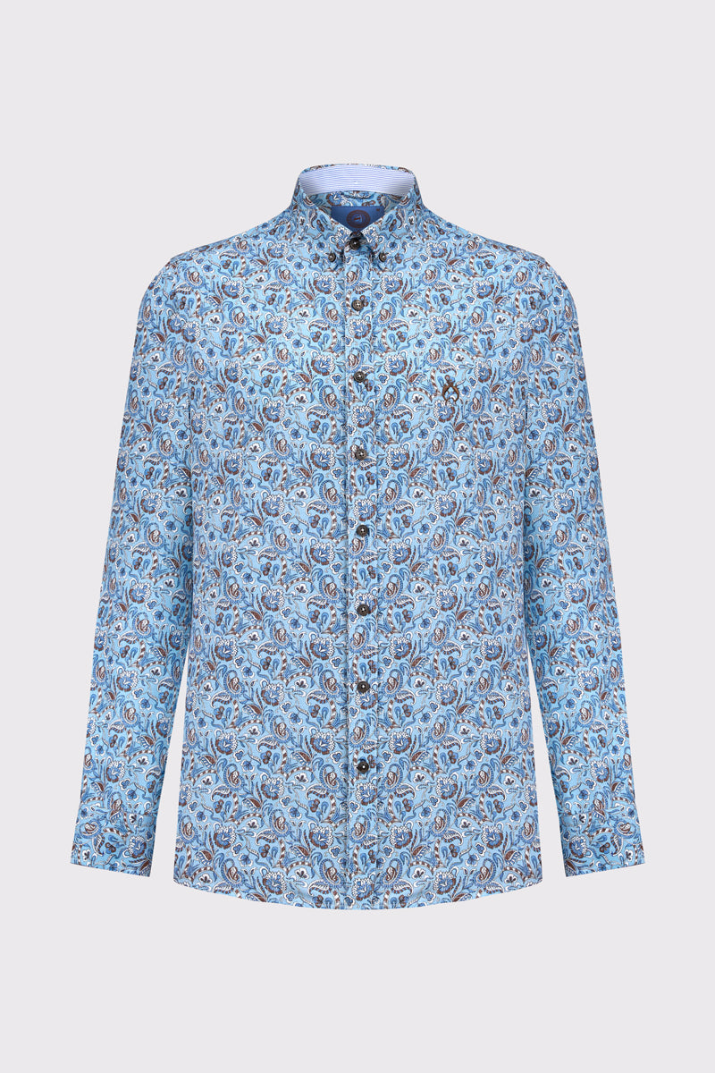 Niebieska męska koszula w orientalny wzór paisley Modern Fit