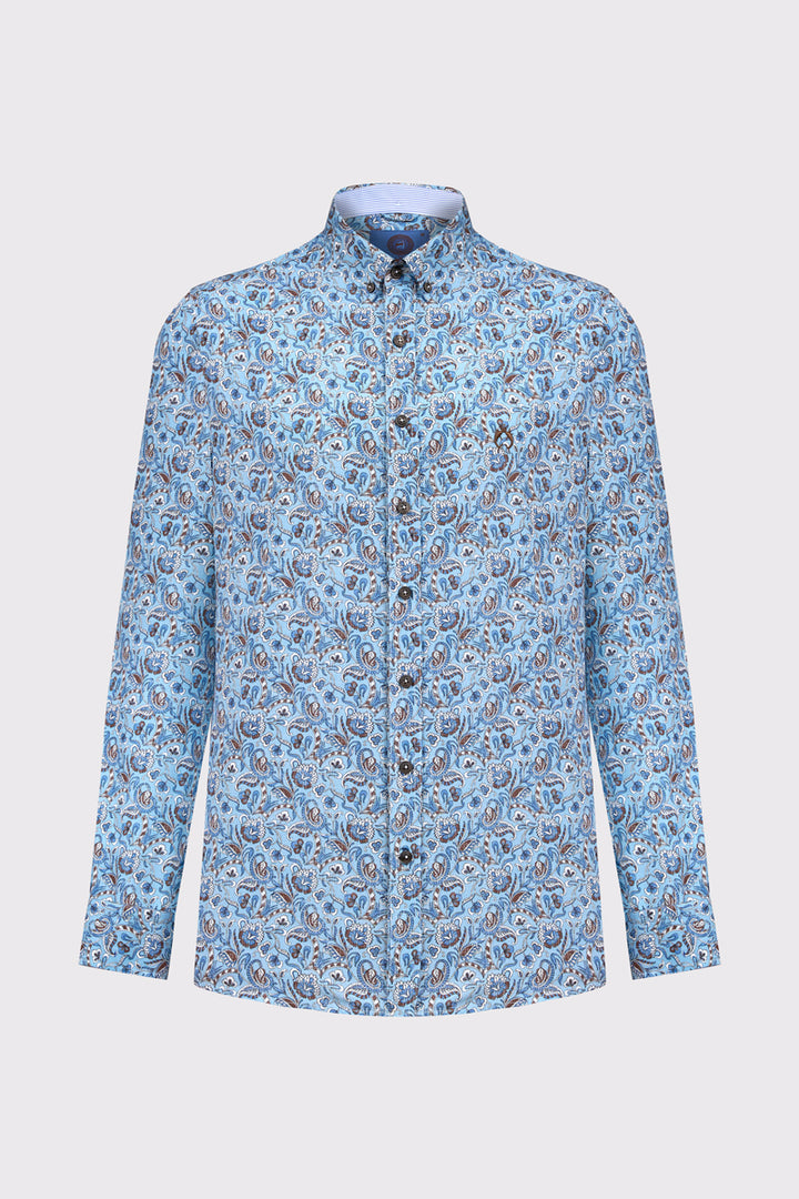 Niebieska męska koszula w orientalny wzór paisley Modern Fit