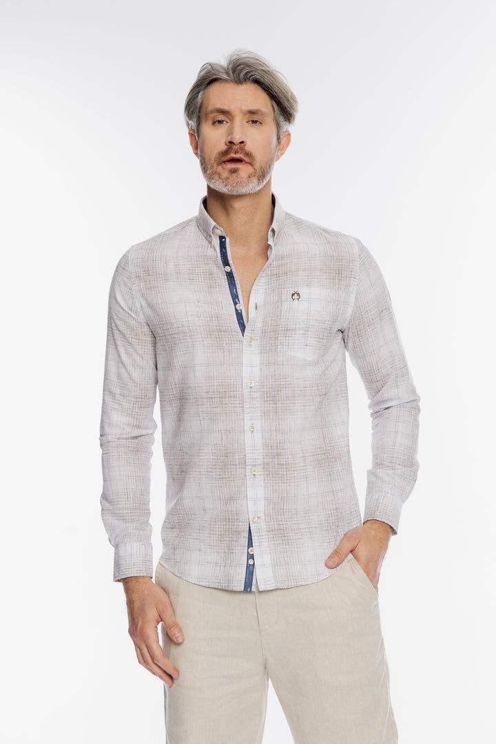 Męska koszula Campione w beżową kratę Regular Fit