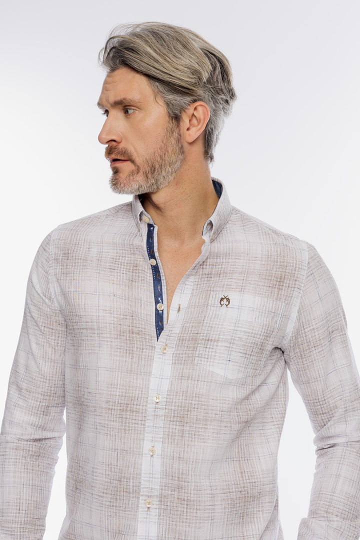 Męska koszula Campione w beżową kratę Regular Fit