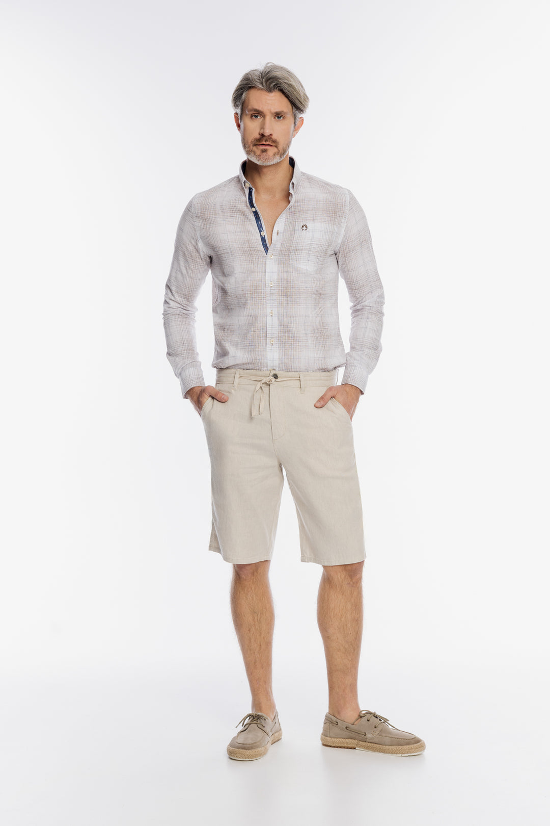 Męska koszula Campione w beżową kratę Regular Fit