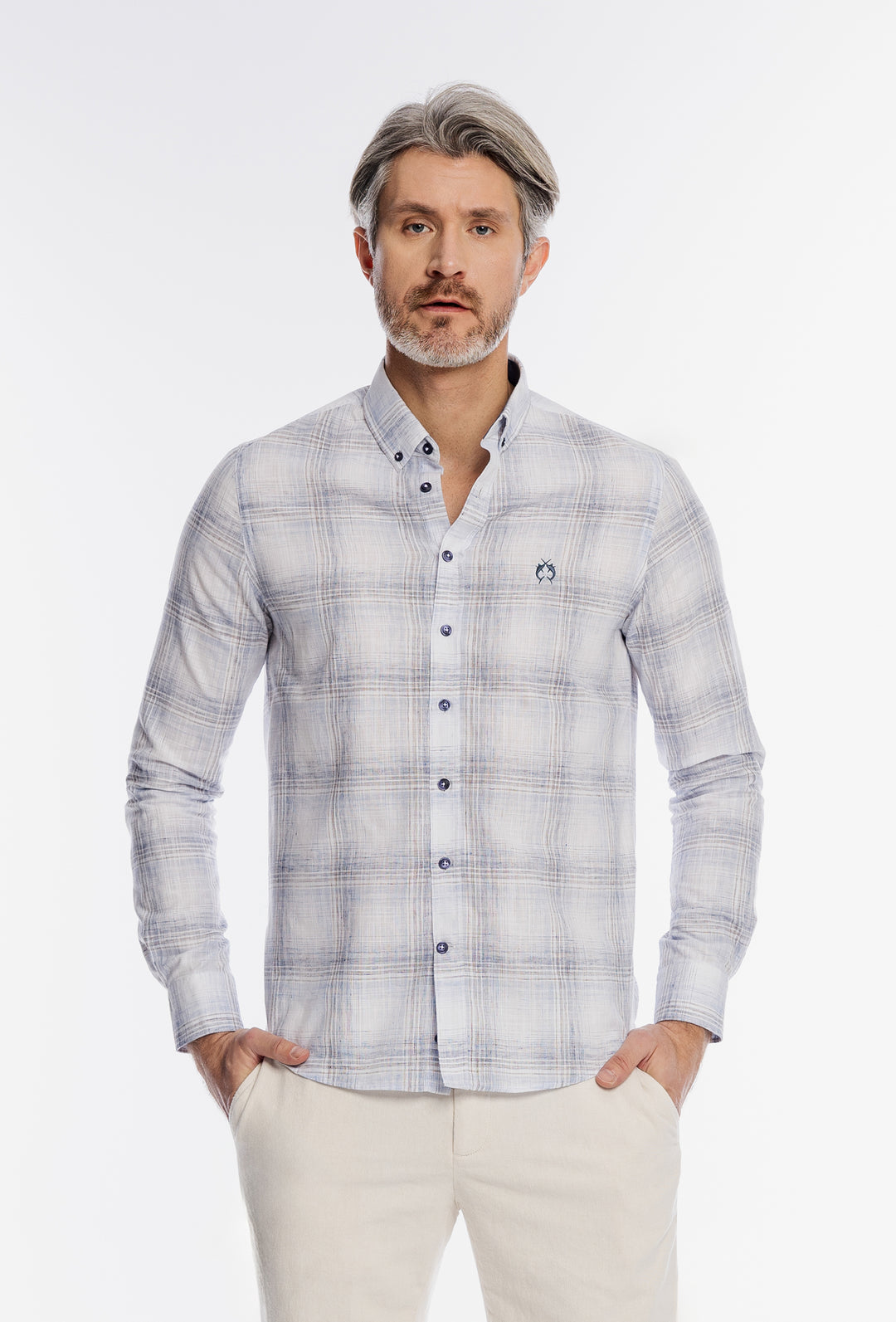 Męska koszula Campione w błękitną kratę Regular Fit