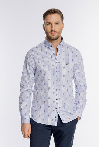 Biała męska koszula Campione w niebieskie paski Regular Fit