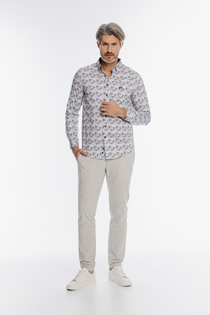 Męska koszula w drobny roślinny wzór Modern Fit