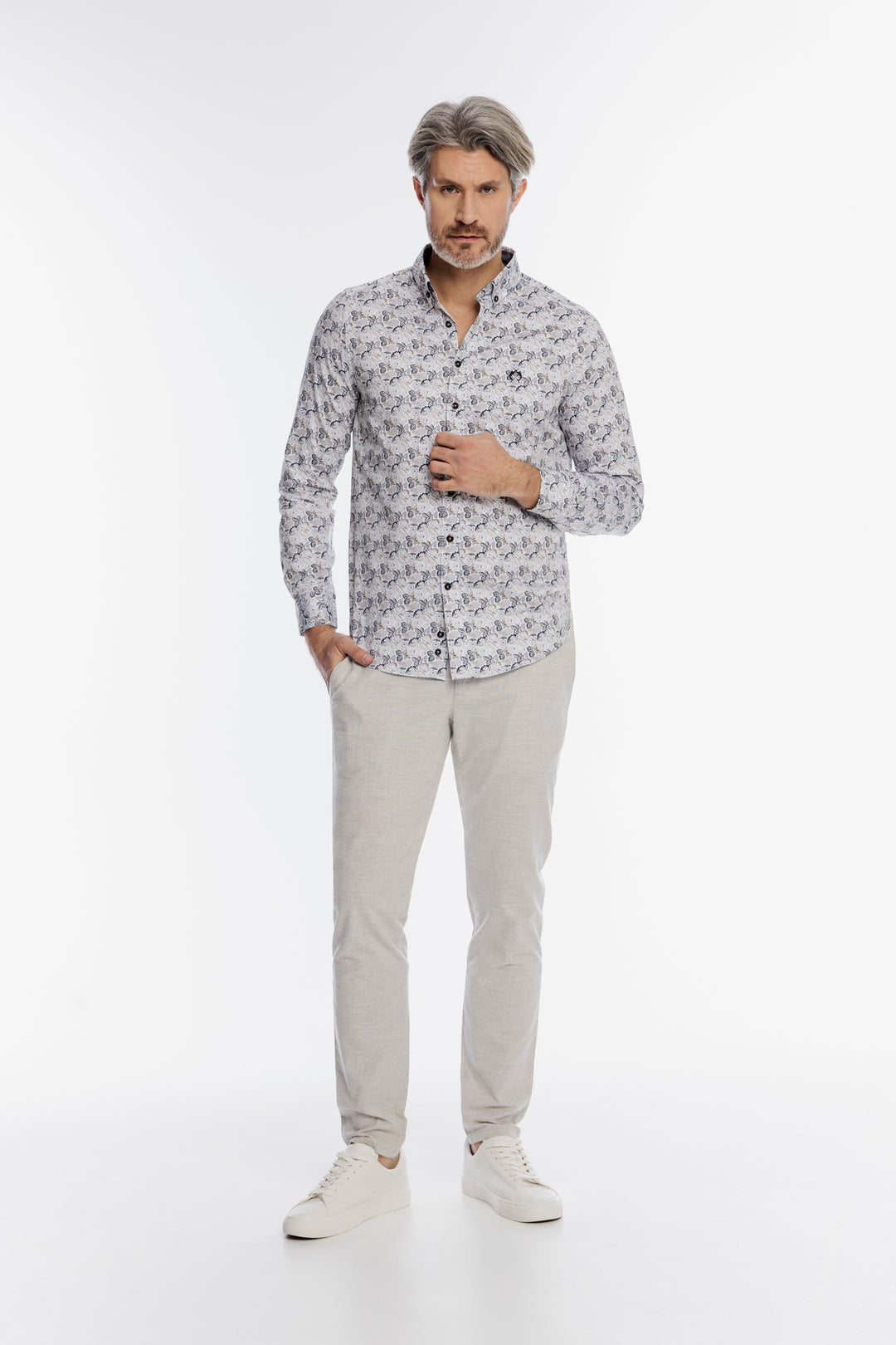 Męska koszula w drobny roślinny wzór Modern Fit