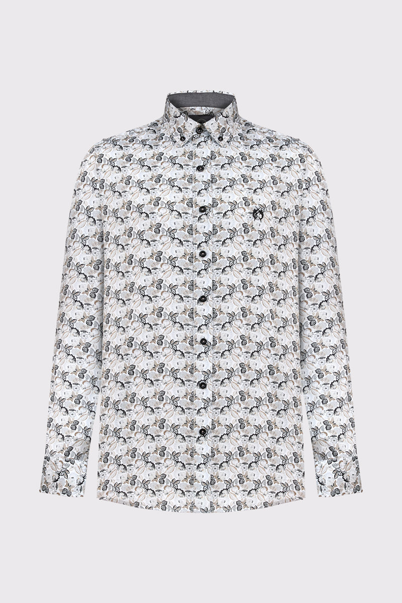 Męska koszula w drobny roślinny wzór Modern Fit