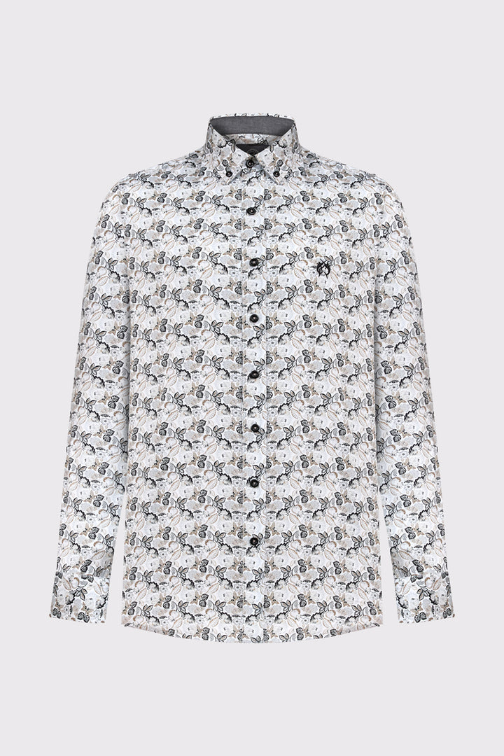 Męska koszula w drobny roślinny wzór Modern Fit