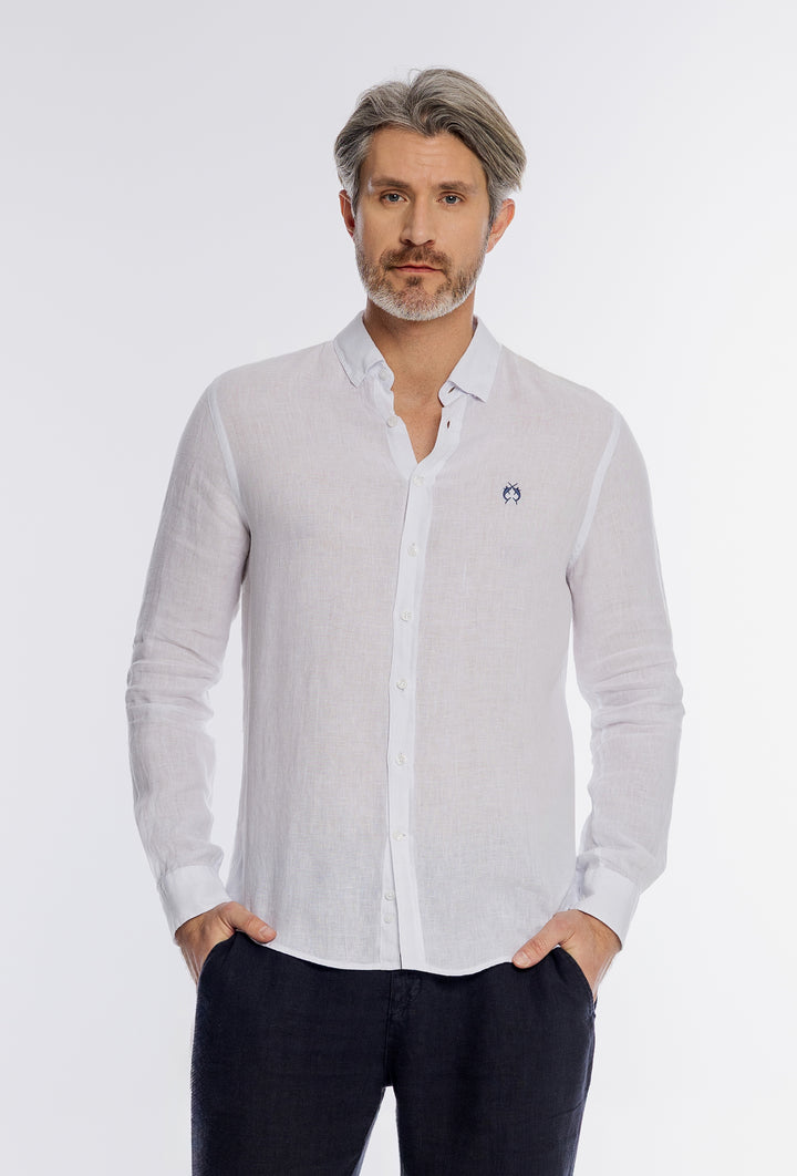 Klasyczna biała lniana koszula męska Regular Fit