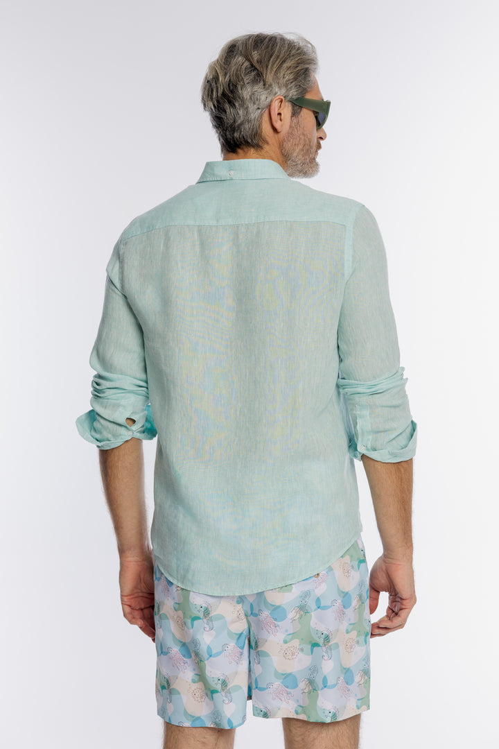 Męski zestaw plażowy z lnianą koszulą Regular Fit i szortami