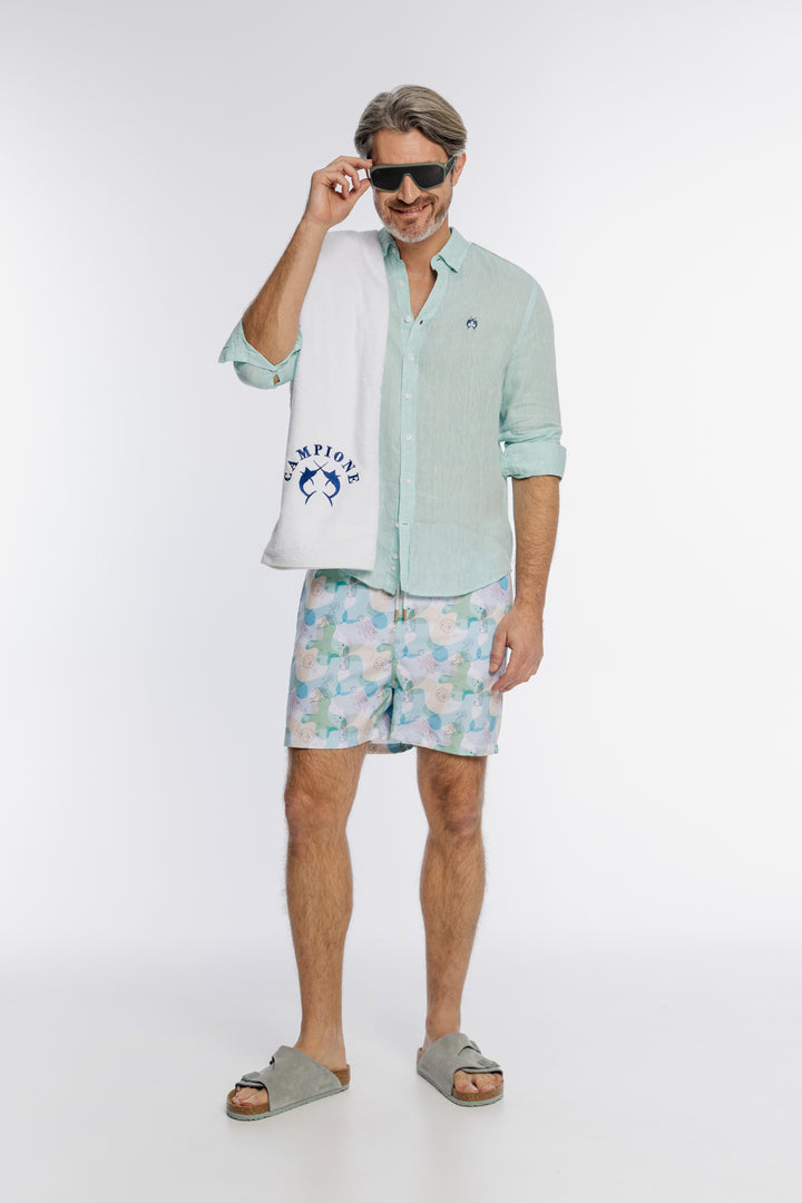 Męski zestaw plażowy z lnianą koszulą Modern Fit i szortami