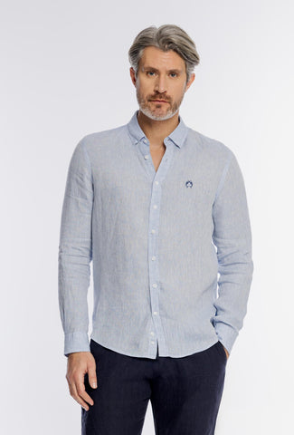 Błękitna męska Modern Fit koszula Campione z lnianej tkaniny