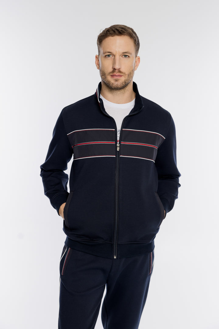 Granatowy komplet Campione z kontrastowymi pasami i logo