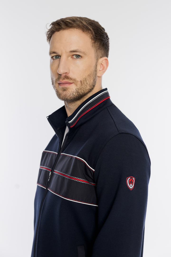 Rozpinana granatowa bluza męska z pasami Campione