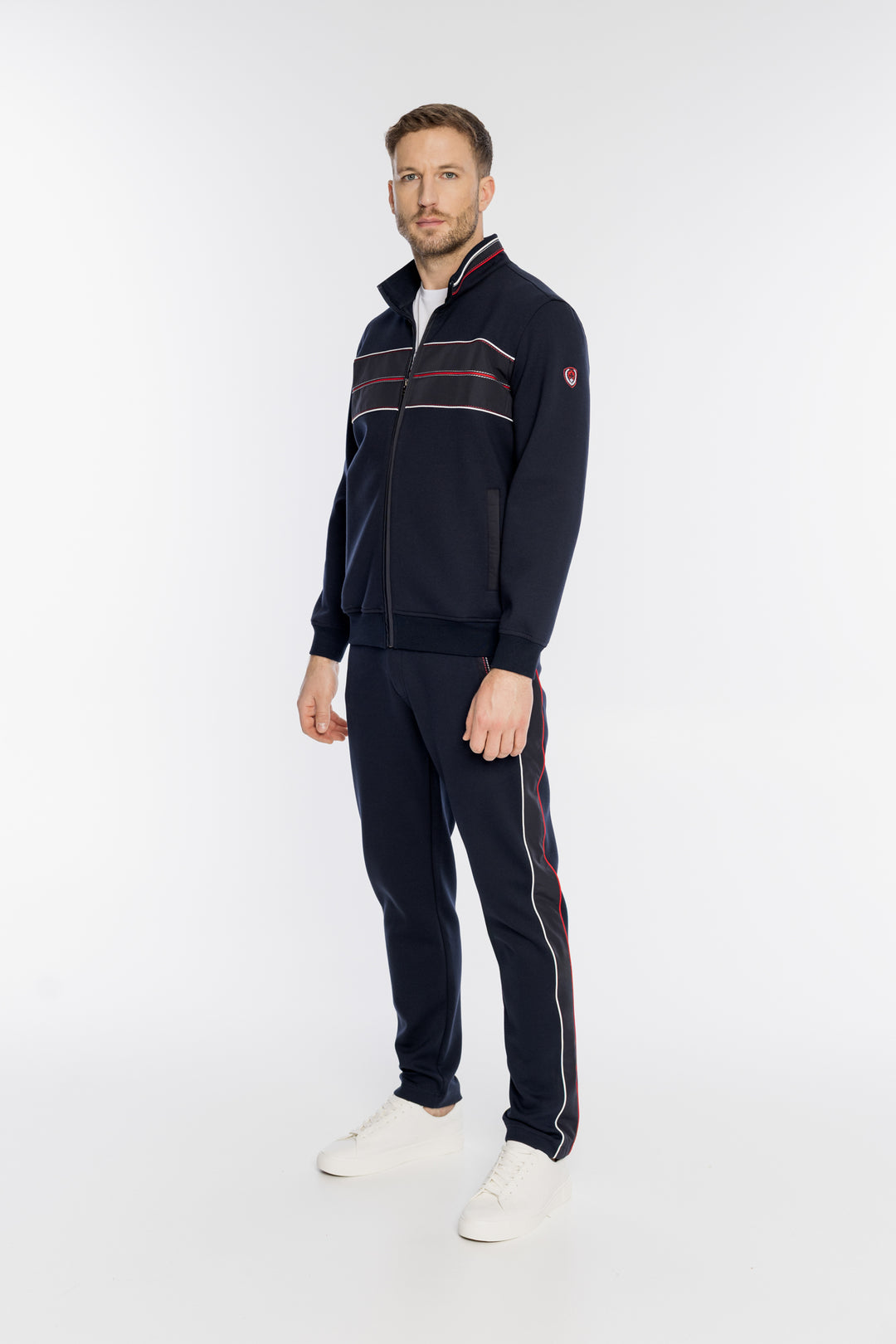 Rozpinana granatowa bluza męska z pasami Campione