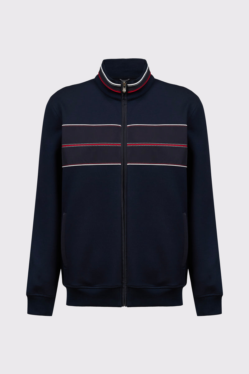 Rozpinana granatowa bluza męska z pasami Campione