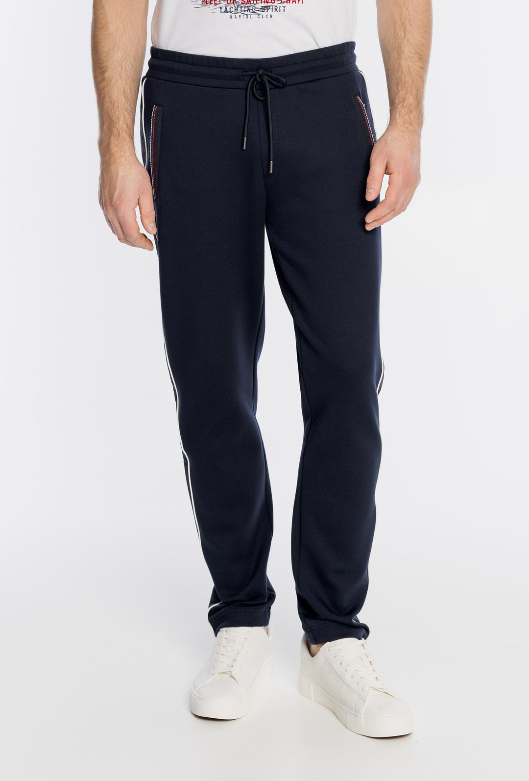 Granatowy dresowy komplet premium z kontrastowymi lampasami i logo