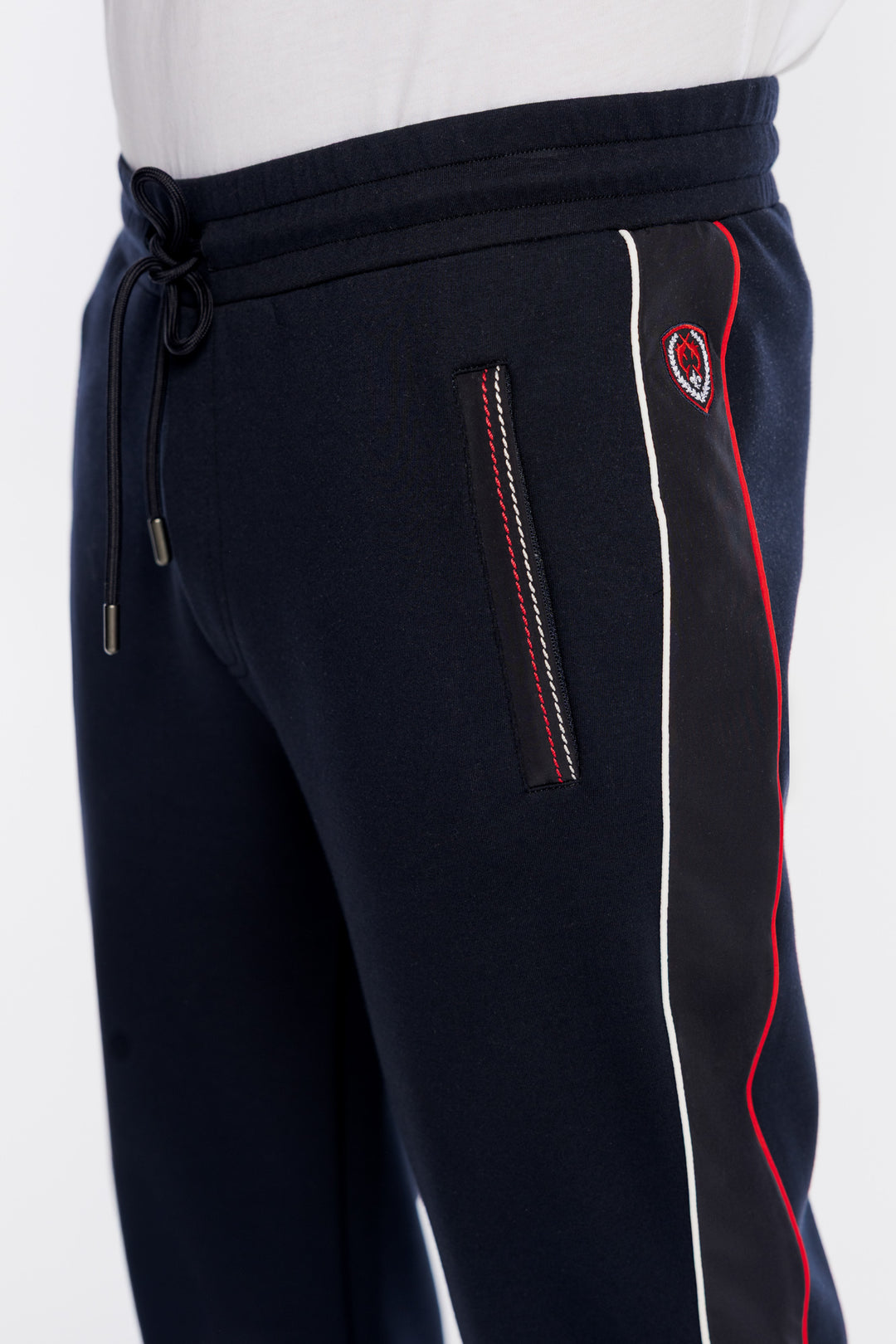 Granatowy komplet Campione z kontrastowymi pasami i logo