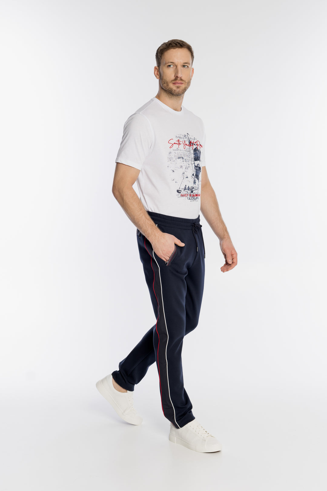 Granatowe męska spodnie dresowe Campione z lampasami