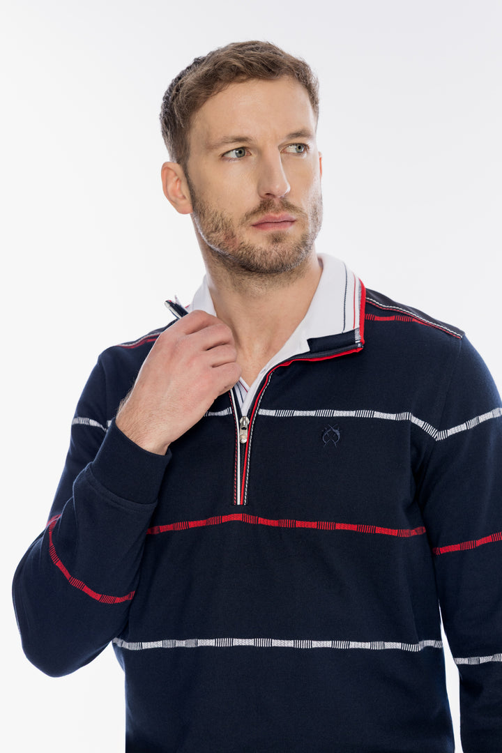 Męski granatowy sweter Campione w poziome paski