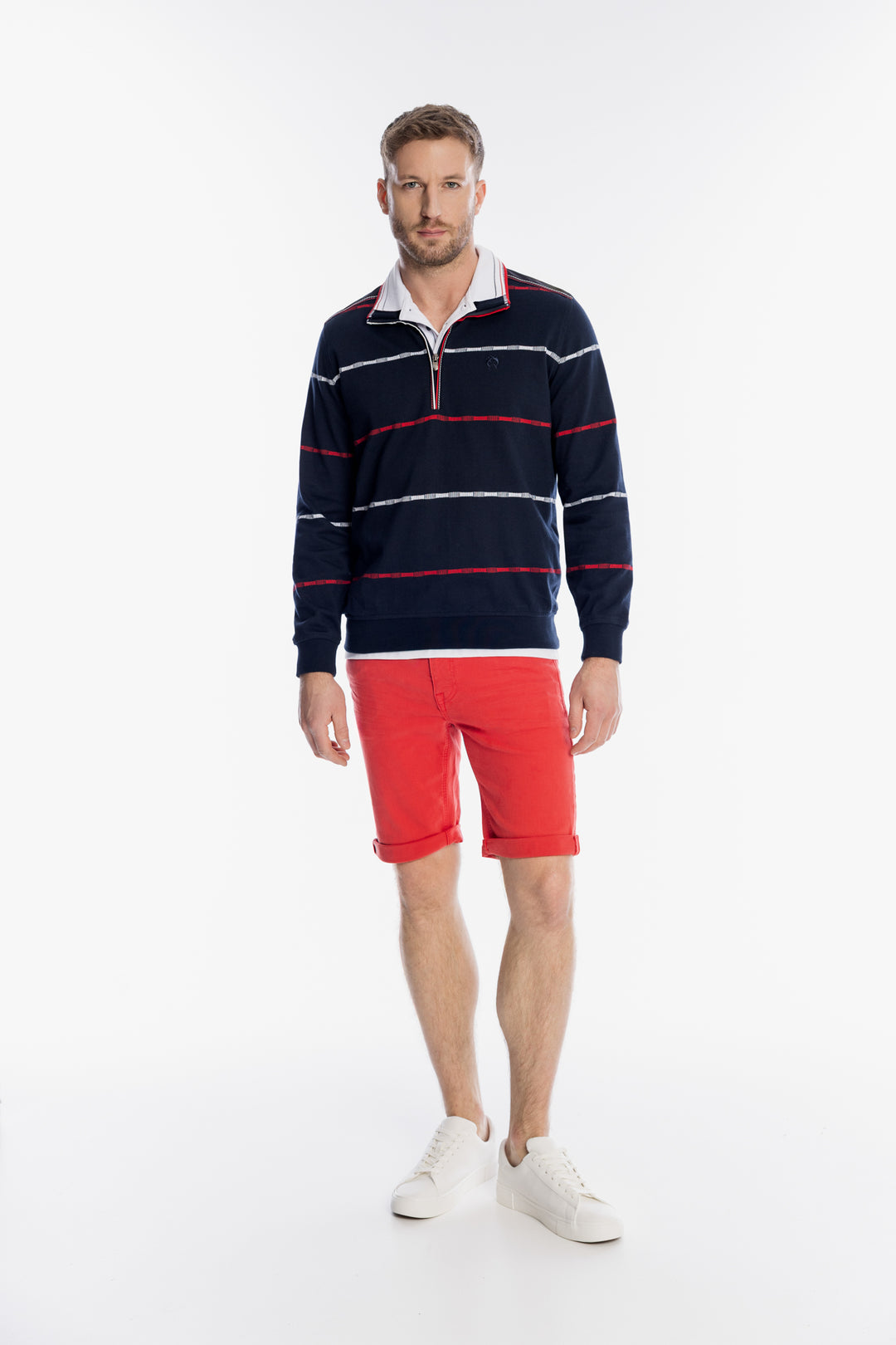 Męski granatowy sweter Campione w poziome paski