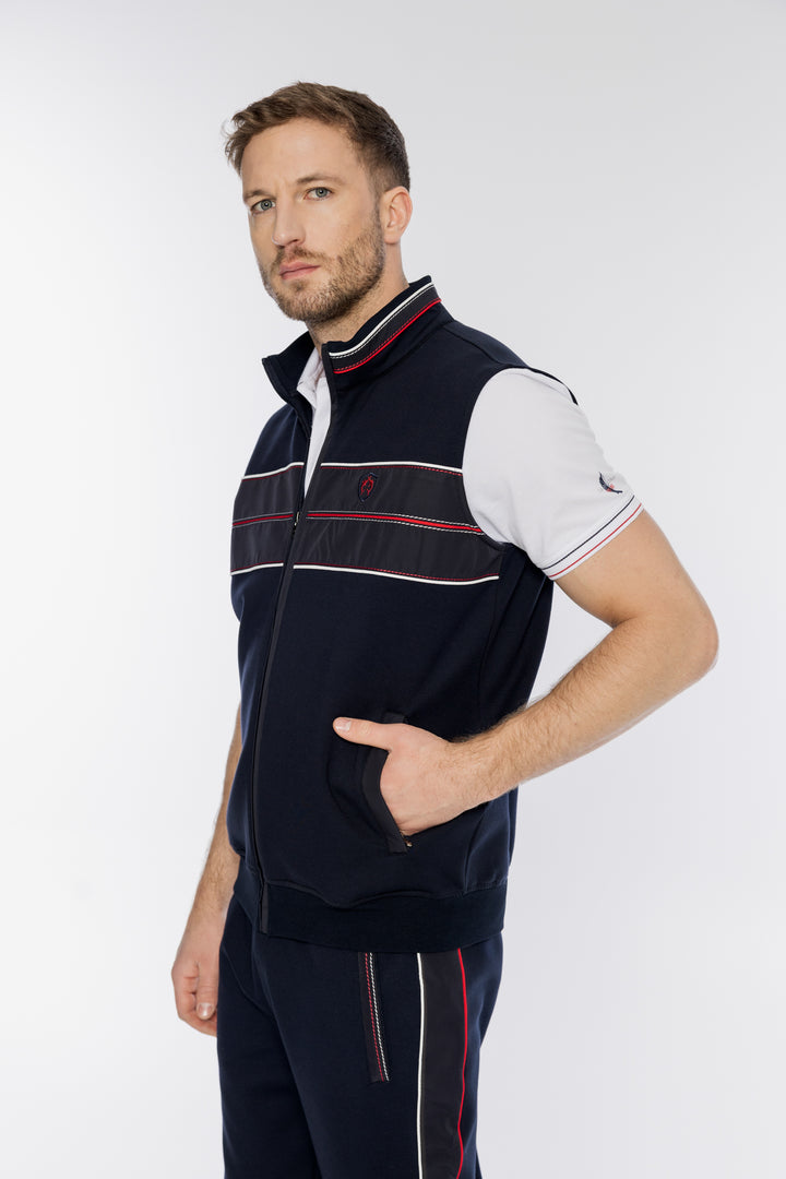 Granatowy dresowy komplet premium z kontrastowymi lampasami i logo